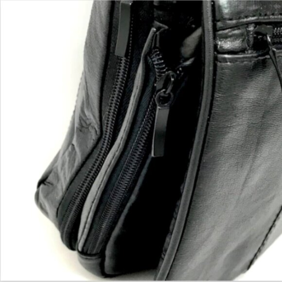 BUXTON Black Leather SLING Crossbody Travel BAG #55R - Picture 7 of 11